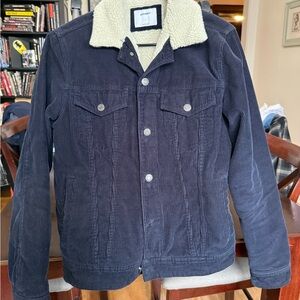 Old Navy Dark Blue Corduroy Jacket with Cream Sherpa Collar